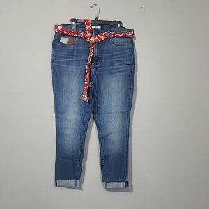 Women's Blue Jeans with Red Belt